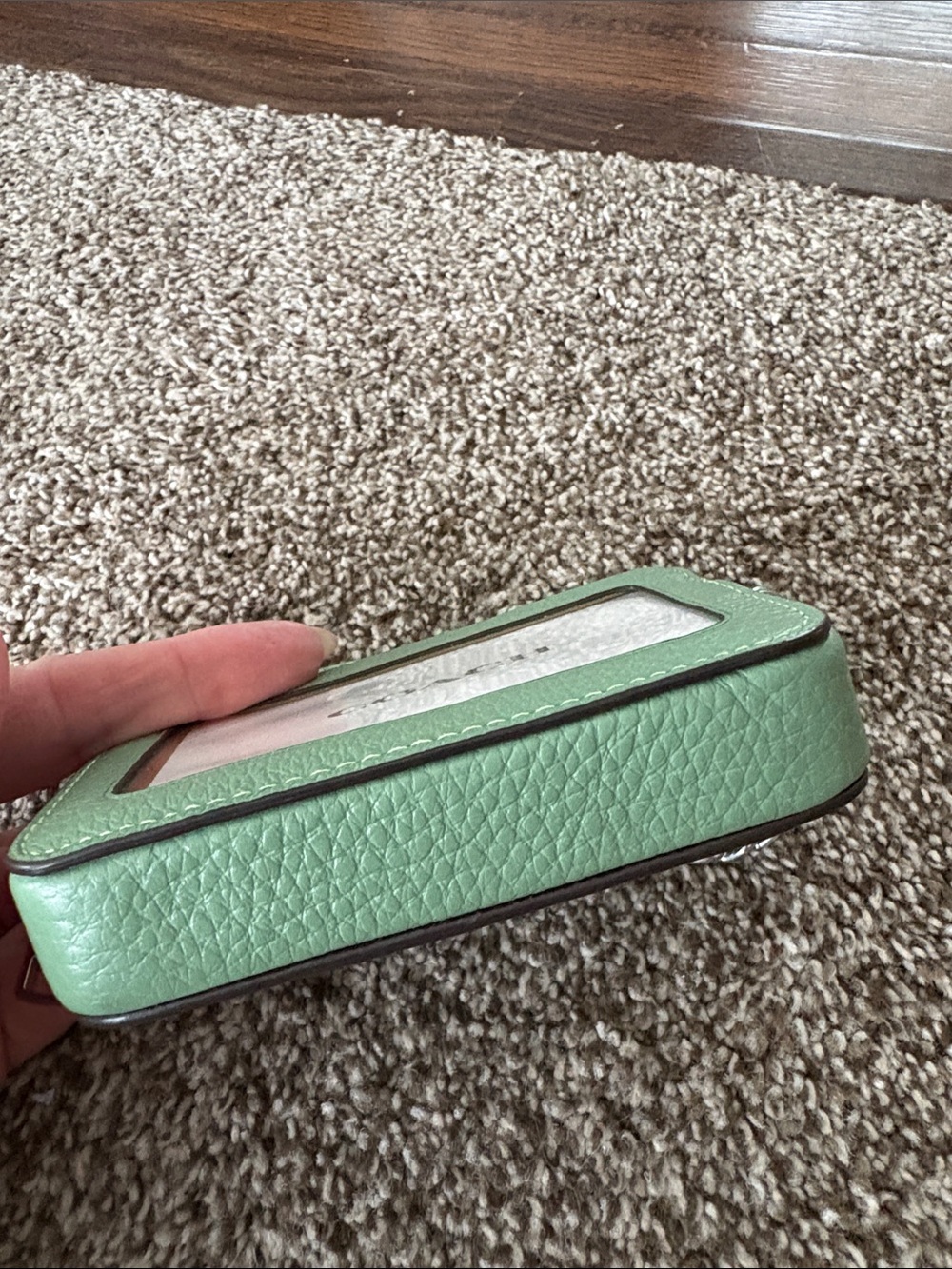 Coach Green Pebbled Leather Card Wallet with Chain - Picture 5 of 7